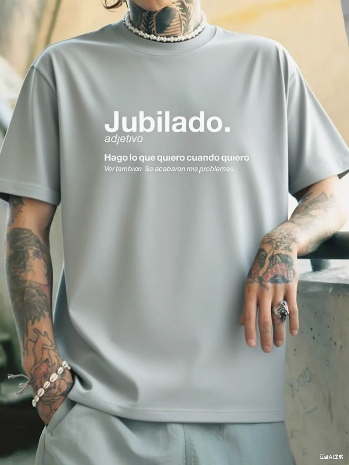 "Jubilado" الإسباني مجانًا - نمط شعار حماسي من القطن الخالص، طباعة صيفية جديدة بأكمام قصيرة، فضفاضة ومتعددة الاستخدامات
