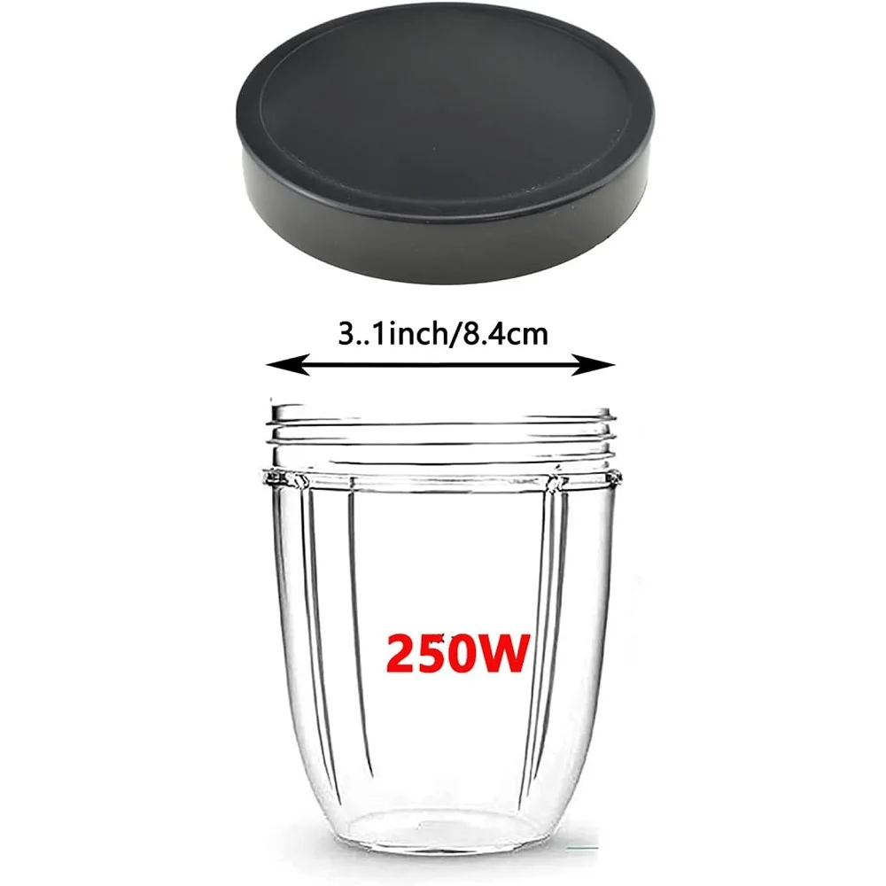 6Pcs Black Plastic Cup Stay Fresh Lid Compatible with Magic Bullet 250W MB1001