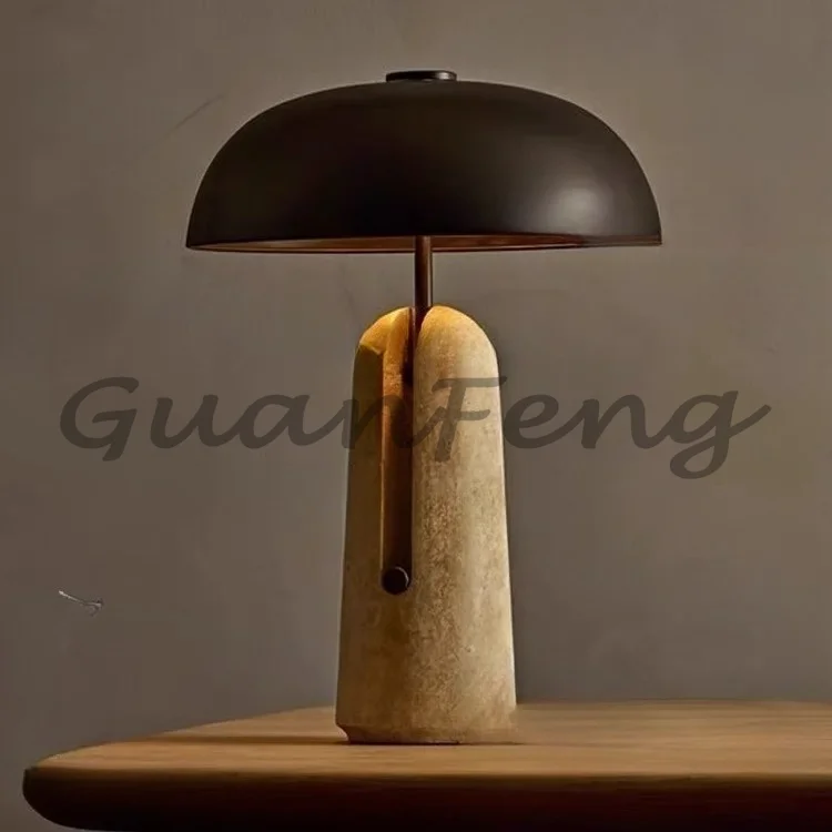 Travertine Mushroom Wabi-sabi Wind Table Lamp Living Room Bedroom Study Designer Bedside Eye Protection Table Lamp