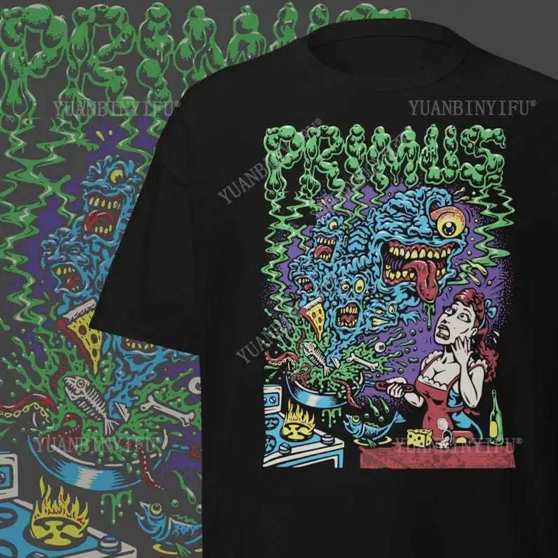 

Primus 90s Rock Band T-Shirt: Les Claypool Merch Fashion Gothic Death Thrash Metal Band Short-sleeved Shirts Vintage Round Neck