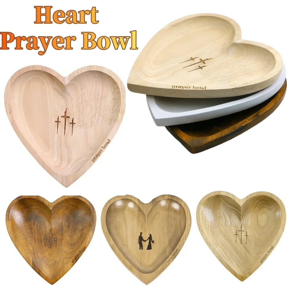 

Heart Prayer Bowl Wooden Handmade Prayer Bowl 12 Prayer Cards Heart Blessing Bowl for Religious Home Decor and Devotional Gifts