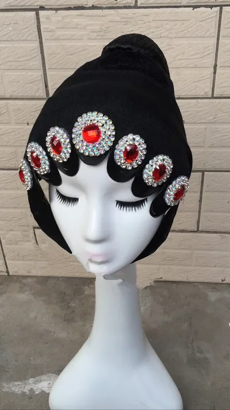 أسود أوبرا بكين الشعر تأثيري اكسسوارات بكين أداء الدراما القبعات شخصية الإناث الصينية الكلاسيكية المغني أغطية الرأس