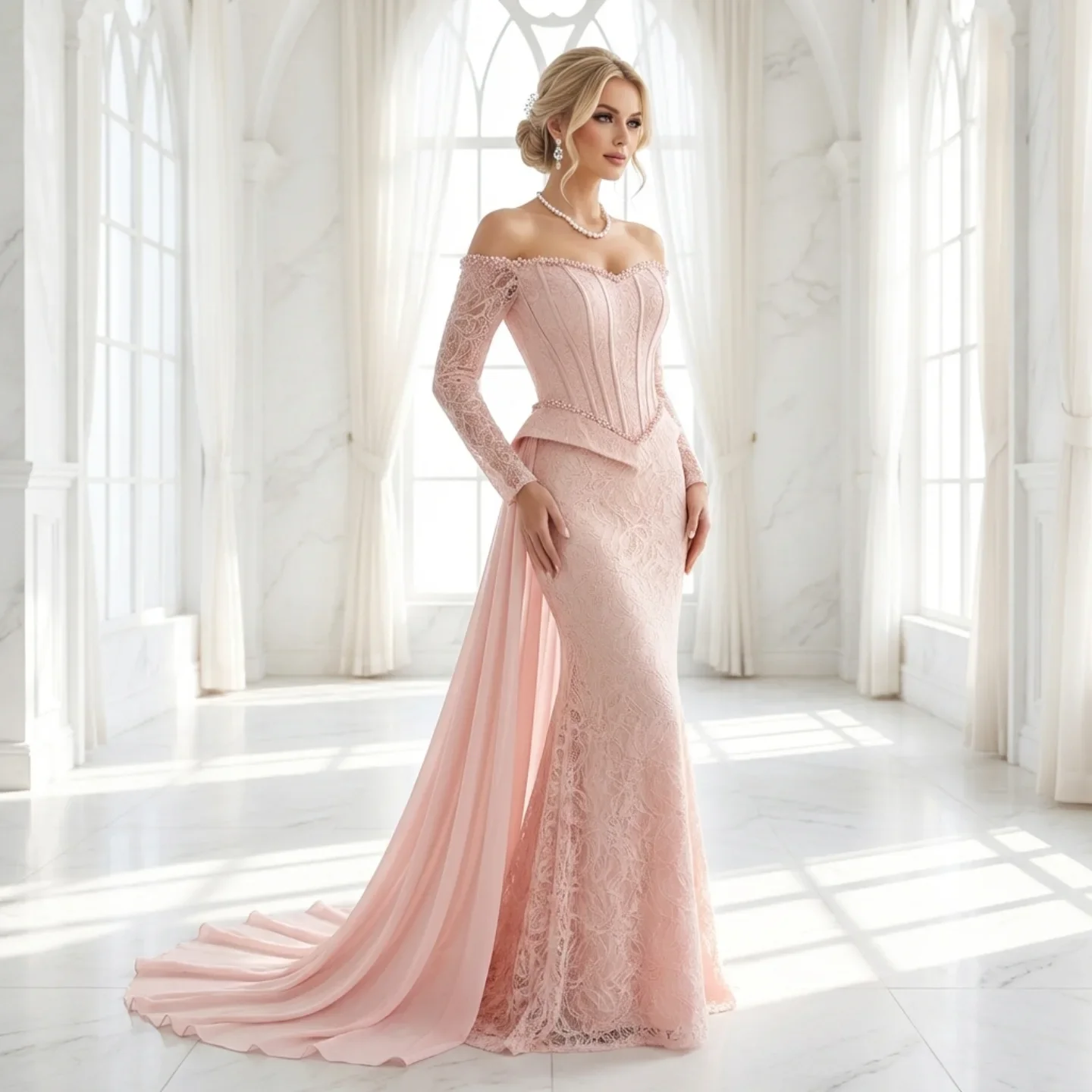

Aunber Customized Elegant Lace Appliques Evening Party Dresses Fishbone Corset Strapless Sweep Trail Formal Occasion Prom Gowns