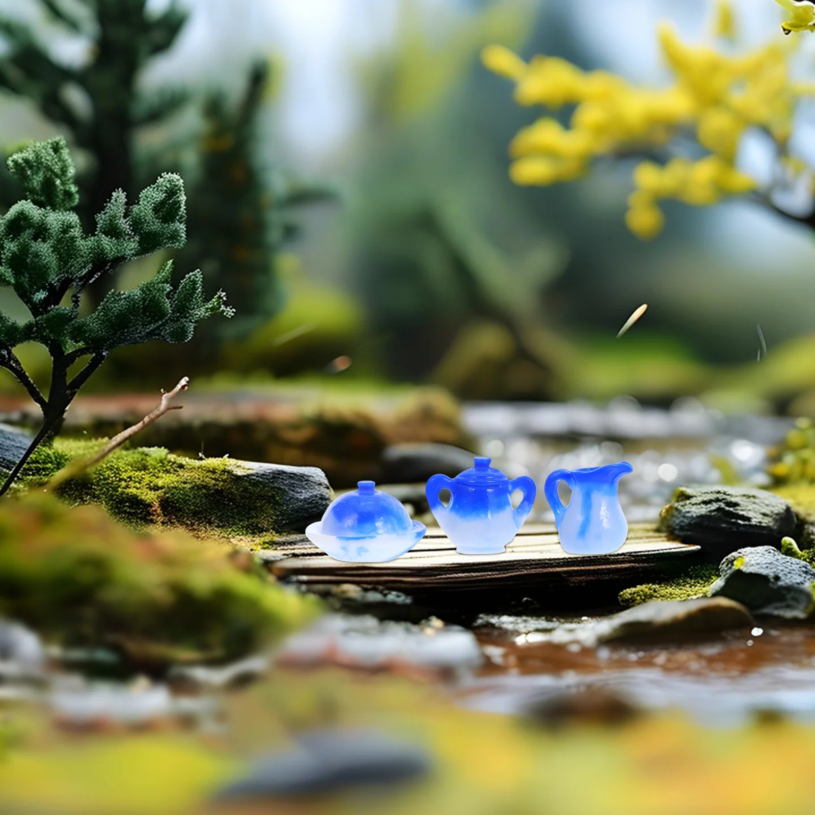 

10 pcs Miniature Plate Blue White Porcelain Design Portable Home Office Decor Kids Pretend Play Dollhouse Kitchen