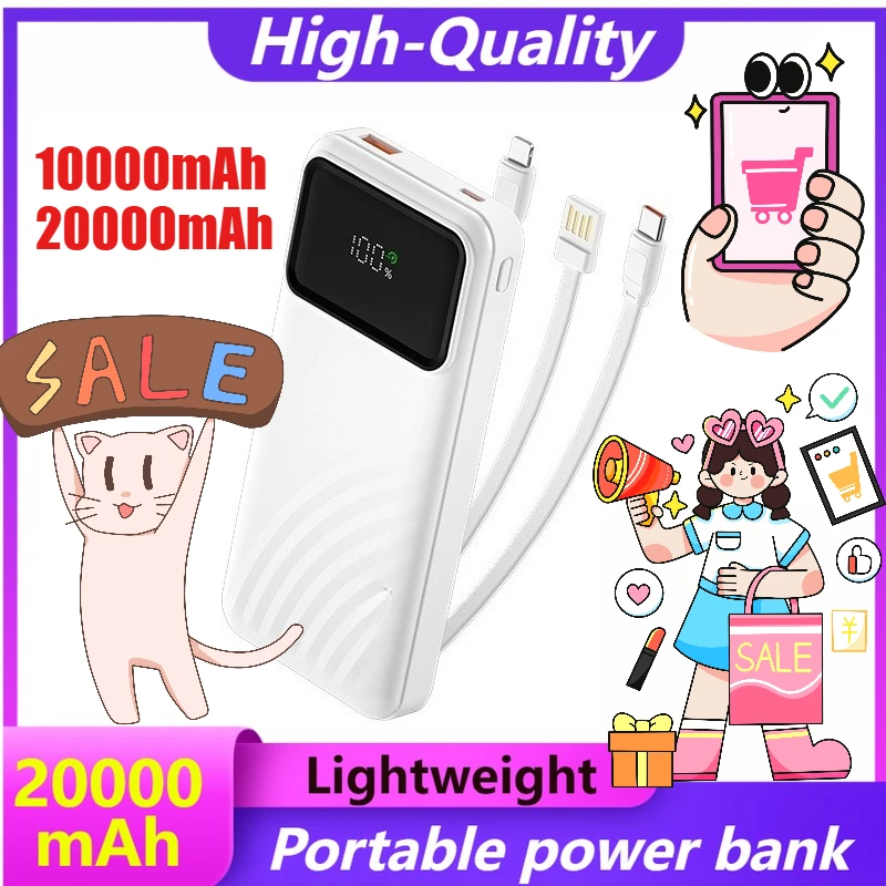 

10000mAh 20000mAh Power Bank with Built-in Cable Digital Display Compatible for Huawei for IPhone 16 Support Super Fast Charging