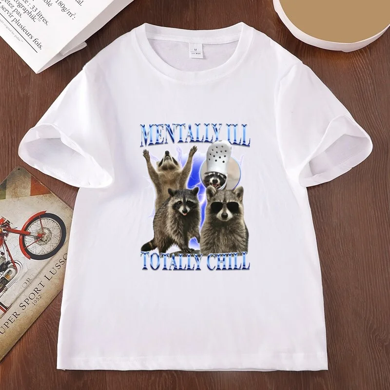 Mentally Ill Totally Chill Funny Raccoon T Shirt Graphic Raccoons T-shirt 90s Silly Joke Tshirt Weird Tees Man Woman Streetwear