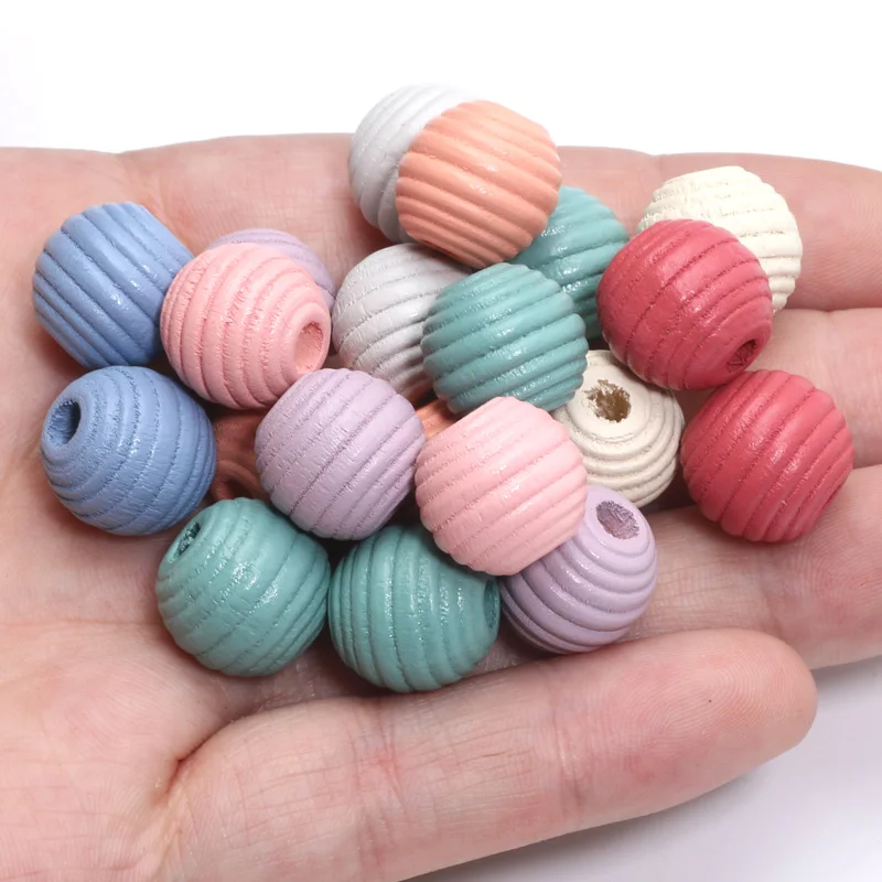 14/20mm Colored Thread Round Balls Wood Spacer Beads Bracelets Necklaces Wooden Beads For Jewelry Making DIY Crafts Accessories