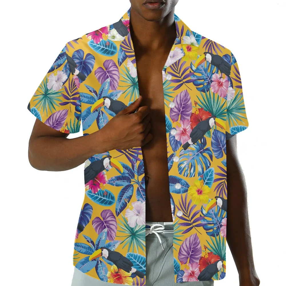 

NOISYDESIGNS 2022 Men Fashion Hawaiian Flowers Print Shirts Male Casual Summer Beach Shirt Short-Sleeved Printing Holidaywear