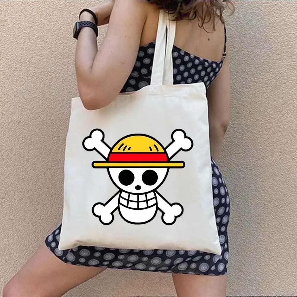 Bolso de lona de una pieza para mujer, bolsa de hombro de algodón reutilizable, Eco Shopper, lindo Anime Monkey D Luffy Roronoa Zoro