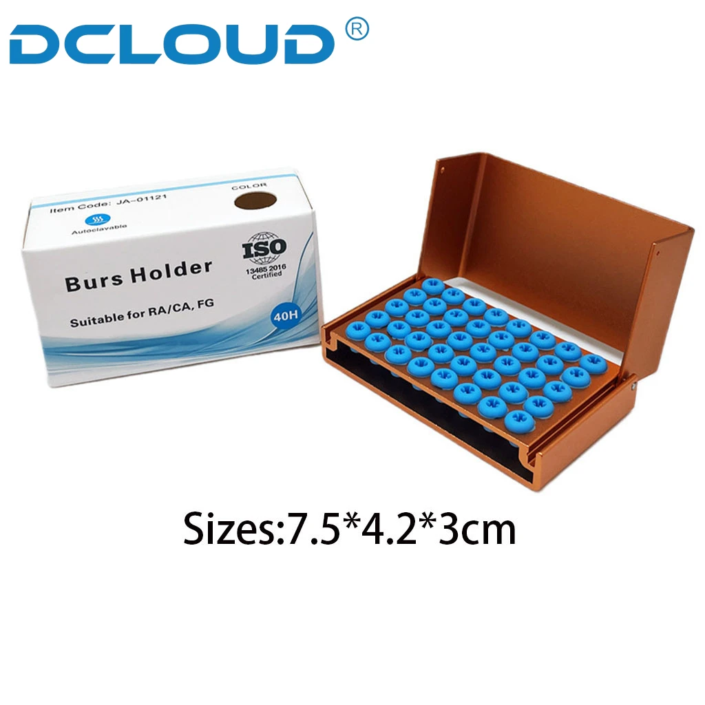 DCLOUD 40 Holes Dental Bur Holder Aluminium Alloy Disinfection Case Block Silicone Stand Organizer Box Autoclable Dentist Tools