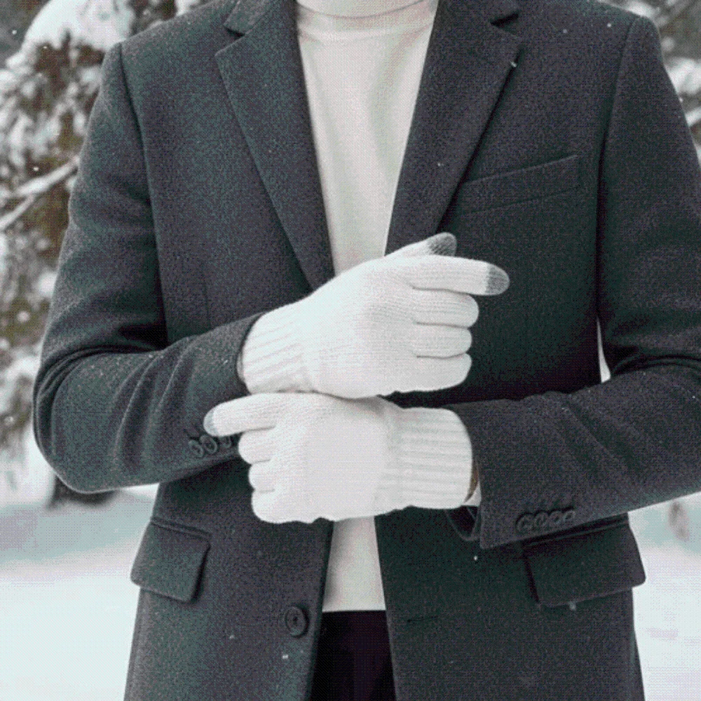 Leather Patch Touchscreen Gloves Knitted Wool Elastic Cuff Winter Knit Mittens Thick Lining Solid Color Woolen Warm Gloves