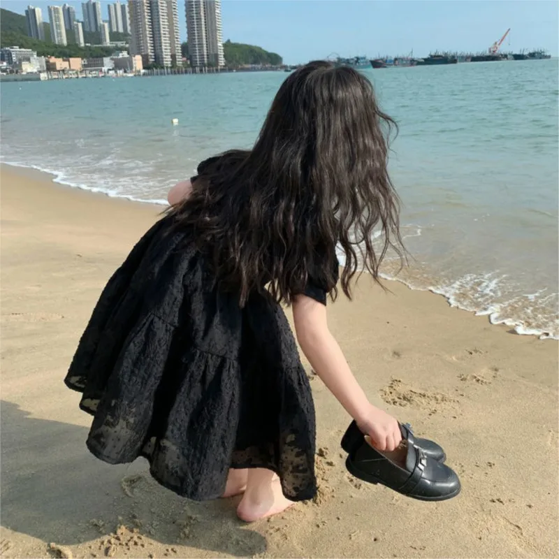 2024 New New Spring Summer Baby Children Kids Girl Black Fashion Casual Cotton Dresses Children\'s Clothes