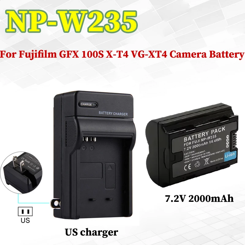 

NP-W235 NPW235 Battery Fujifilm 2000mAh Lithium Batteries for Fujifilm Fuji X-T4 GFX 100S X-T5 X-H2 GFX50SI Camera +USB Charger