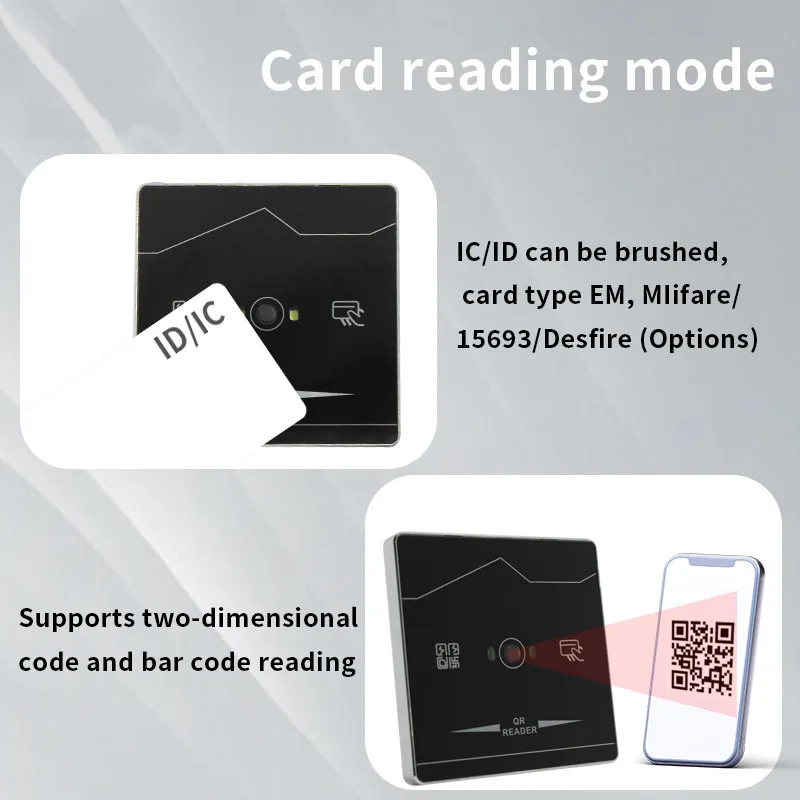 Wiegand-lector de tarjetas de escaneo de código, lector de código QR RFID de 125Khz, identificación de 26 bits, RS232 485, UART Wallmount Gate,