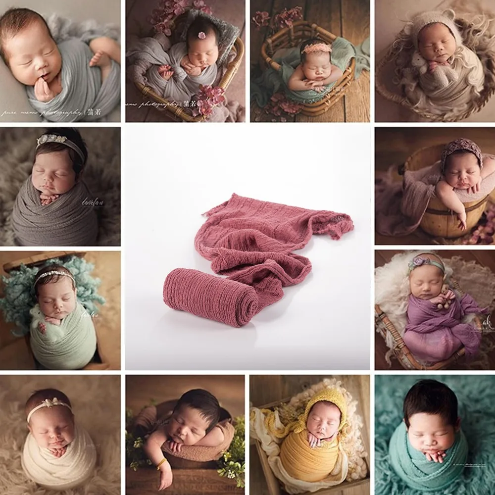 

2026 New Newborn Pleated Seersucker Wrapped Cloth Photography Elastic Wrapped Cotton Baby Photo Towel