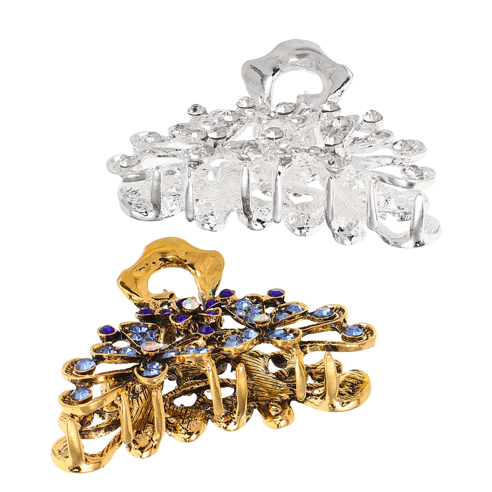 

2Pcs Retro Rhinestone Flower Hair Claw Clips Metal Jaw Bars Vintage Decorative Hair Accessories Secure Hold for Women Girls