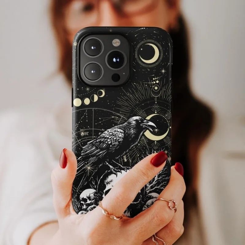 Gothic Witchy Raven Phone Case For IPHONE 16 15PRO MAX 14 13 12 11 Acrylic TPU Two in one magnetic Phone Cases