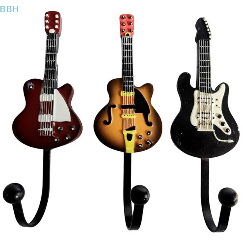 Vintage Guitar Shaped Hooks Music Home Resin Clothes Hat Towels Keys Hanger Movie Wall Mounted Hook for Home Decoration