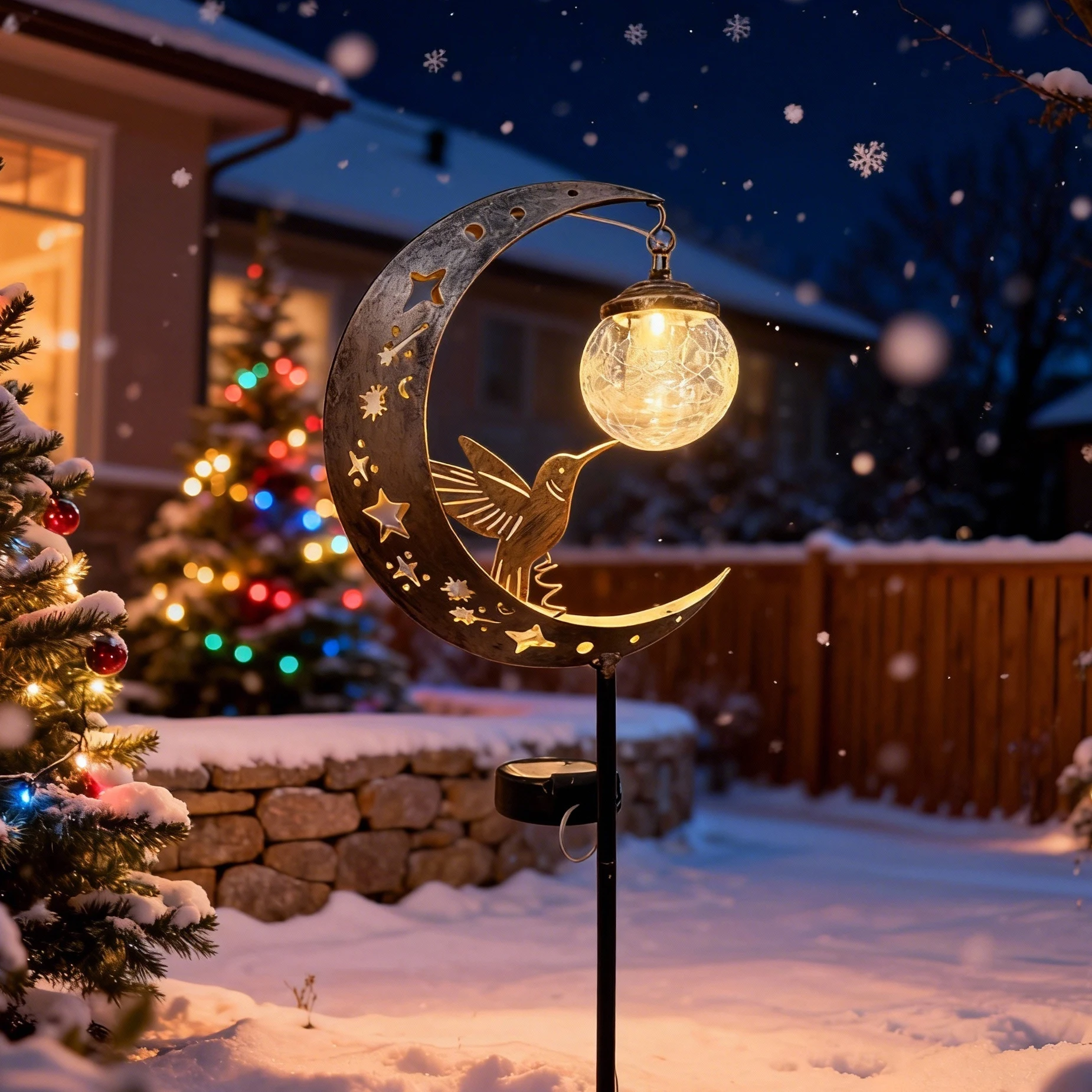 

Наземный светильник в форме луны на солнечной энергии, уличный сад, патио, дорожка, украшение с щенком и стеклянным шаром, идеальный праздничный подарок
