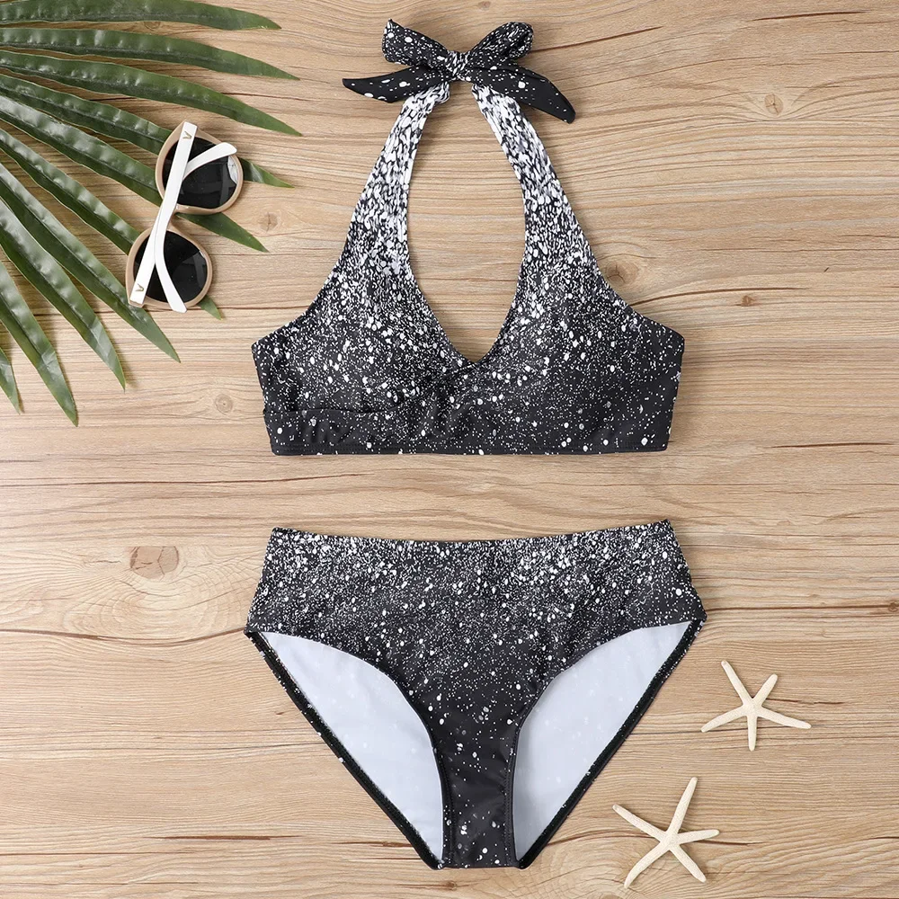 

Новый 2025 сексуальный купальник с принтом, женский комплект бикини с лямкой на шее и пуш-ап, женский купальник с высокой талией, пляжная одежда, бразильский купальный костюм, женский