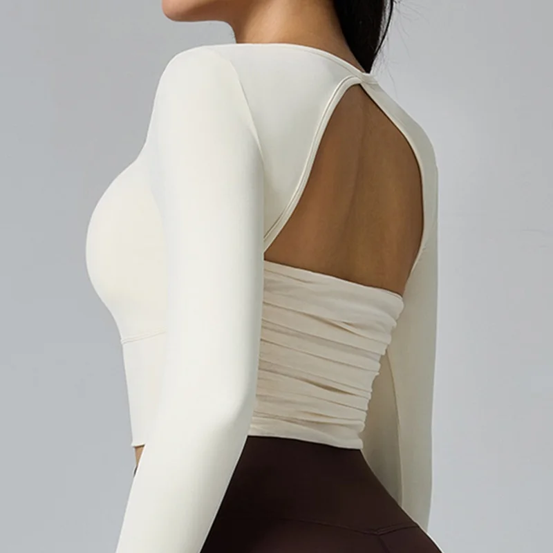 Cloud Hide White Beauty Back Yoga Shirts Women Long Sleeve Blouse Pilates Sports Gym Fitness Top Running T-Shirt Workout Shirt
