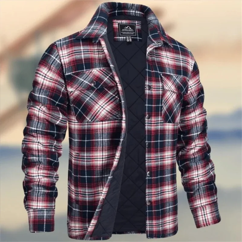 Motorcycle Jacket Autumn Winter Men\'s New Long Sleeved Lapel Plaid Outdoor Snowmobile Riding Thick Warm and Cold Resistant Shirt