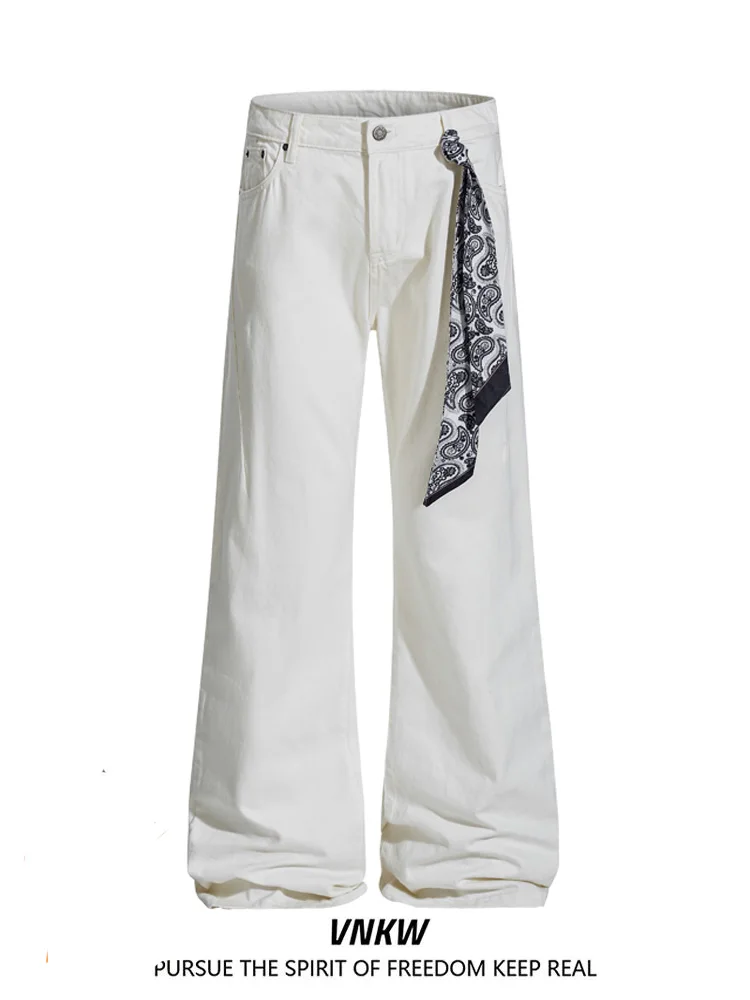 

Американские ретро-джинсы белого цвета с деконструированным кроем, прямые, мужские, в уличном стиле, крутые, простые, слегка расклешенные, зауженные, рабочие брюки