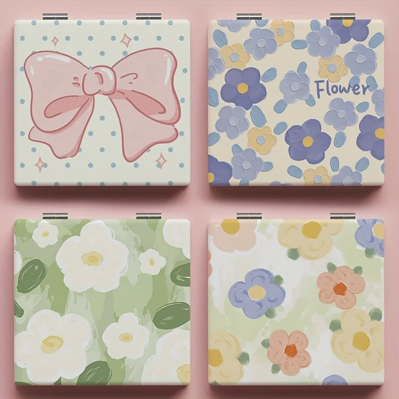 

A Portable, Foldable Double-Sided Mirror with a Floral Design, Perfect for Students And Embodying a -Like Aesthetic