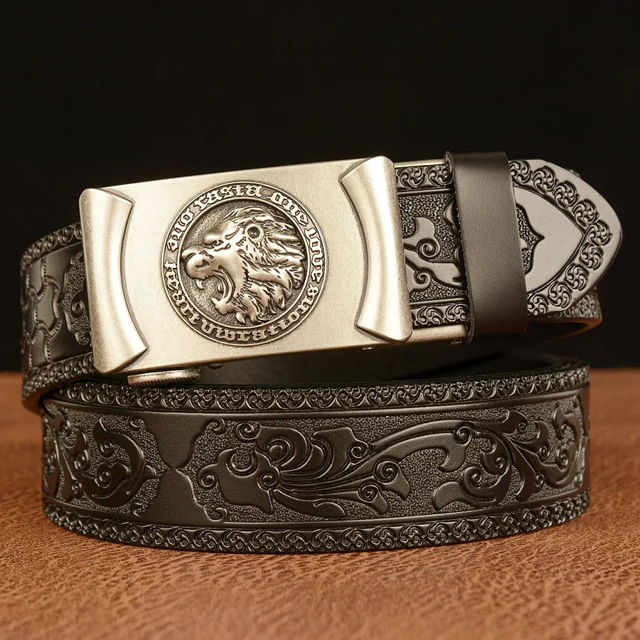 

High Quality Men’s Lion Design Alloy Buckle Split Leather Belt,Emboss Cow Leather Belt,Men Jeans&Casual Pants Accessories Must;