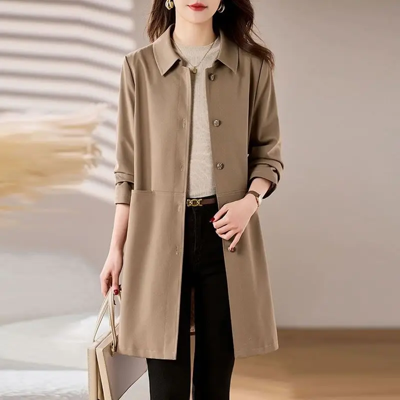

Women Trench Coat New Solid Color Single-breasted Mid Long Female Windbreakers Spring Autumn Coat Outerwear Gabardina Mujer