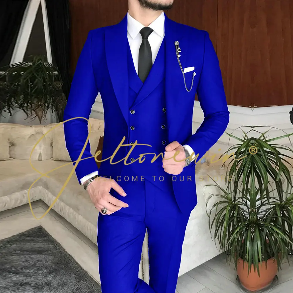 Mens Wedding Suits 2024 Fashion Black Custom Made Business Smoking Party Tuxedo Jacket Vest Pant Groom Terno Suits For Men