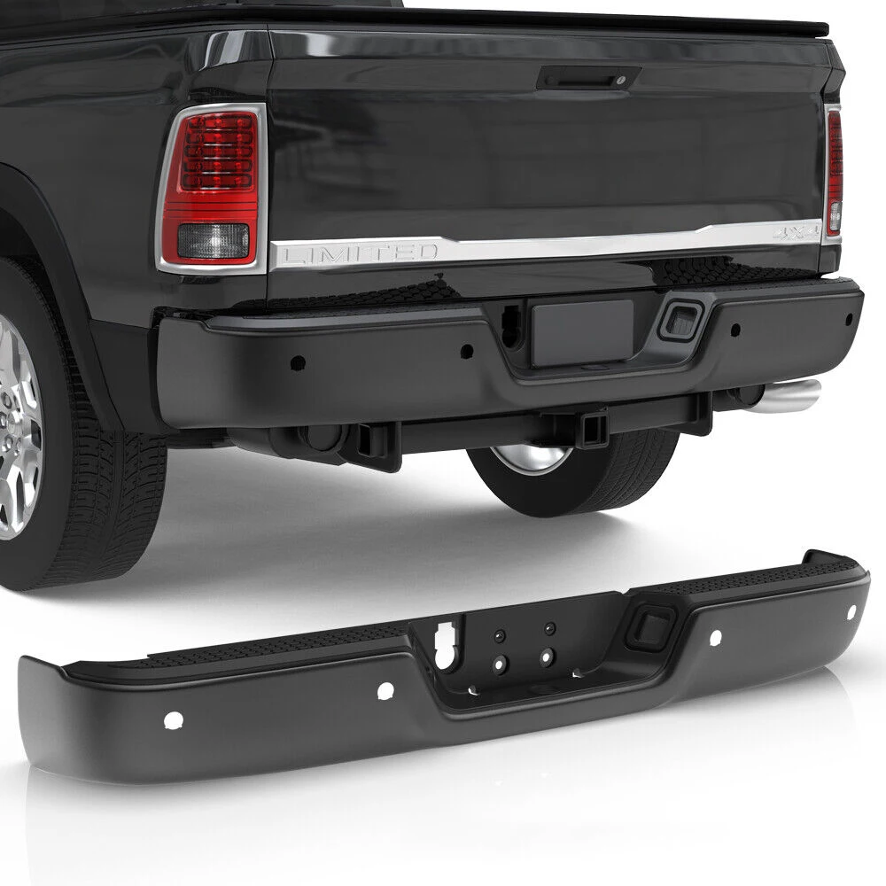 USA In Stock Sensor Holes w/o Dual Exhaust Black Rear Step Bumper for 2009-2018 Dodge Ram 1500