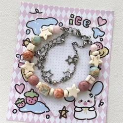 New Handmade Cream Color Matching Double Layer Star Bracelets Design Girls Natural Stone Beaded Bracelet Party Jewelry Gift