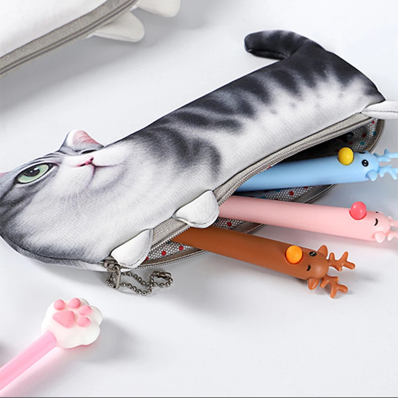 cute kitten Pen Bag Realistic fish Shape Make-up Pouch Pen Pencil Case With Zipper back  to school pencil case