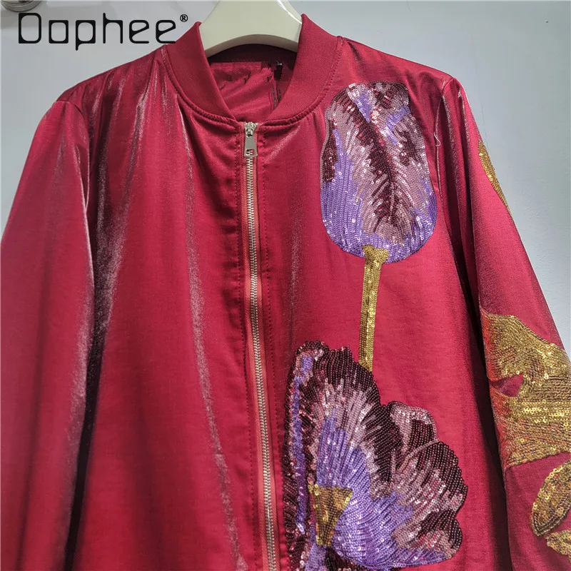 

European Station High-End Heavy Sequin Embroidery Beaded Jacket Female Fashion Versatile Loose Casual Slimming Jackets for Women