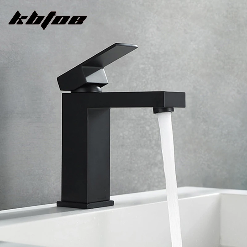 

Black/Brushed Nickel Square Bathroom Sink Washbasin Faucet Stainless Steel Single Hole Modern Basin Tap Cold Hot Water Mixer Tap