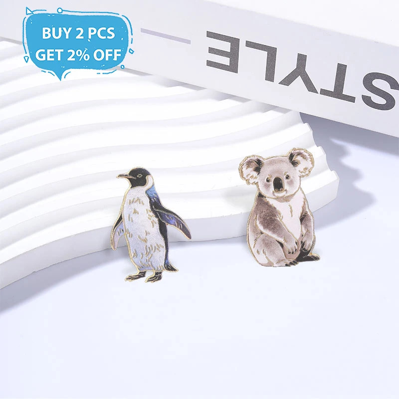 Cartoon Cute Koala Penguin Badge Nature Animal Enamel Pins Fashion Lapel Brooches Metal Backpack Clothes Jewelry Gift for Friend