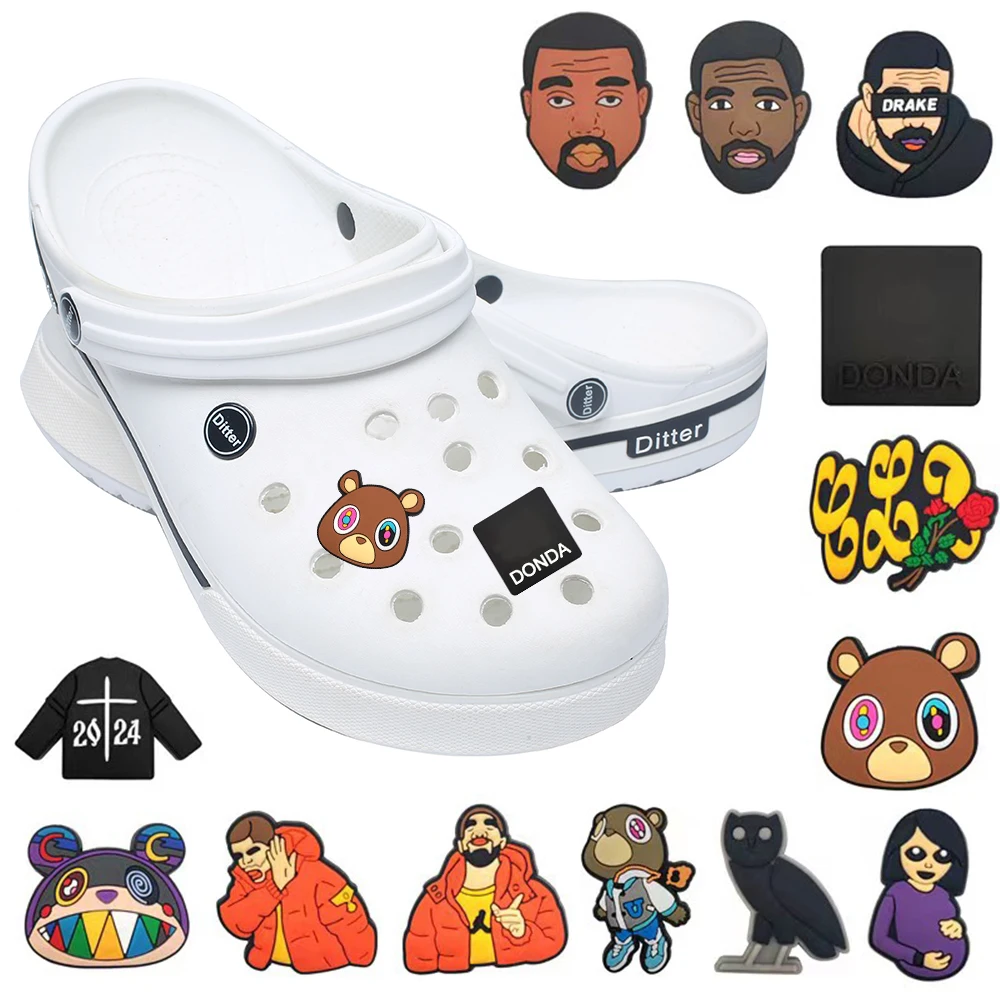 1/16pcs Kanye Bear Pop Character PVC for Cartoon DIY Shoe Charms Decorations Accessories for Classic Clog Kids Gifts