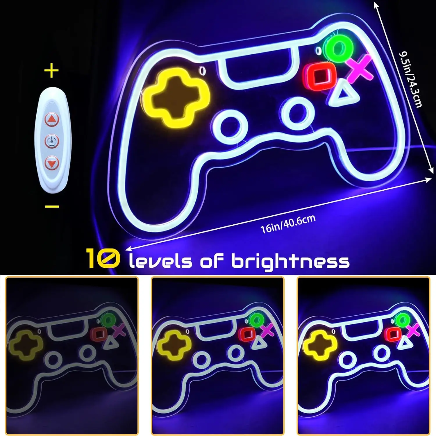 Gamer Neon Gamepad Shape Neon Gaming Sign per la stanza dei ragazzi, Controller di gioco LED dimmerabile Neon USB Powered Colored Room Deco ration