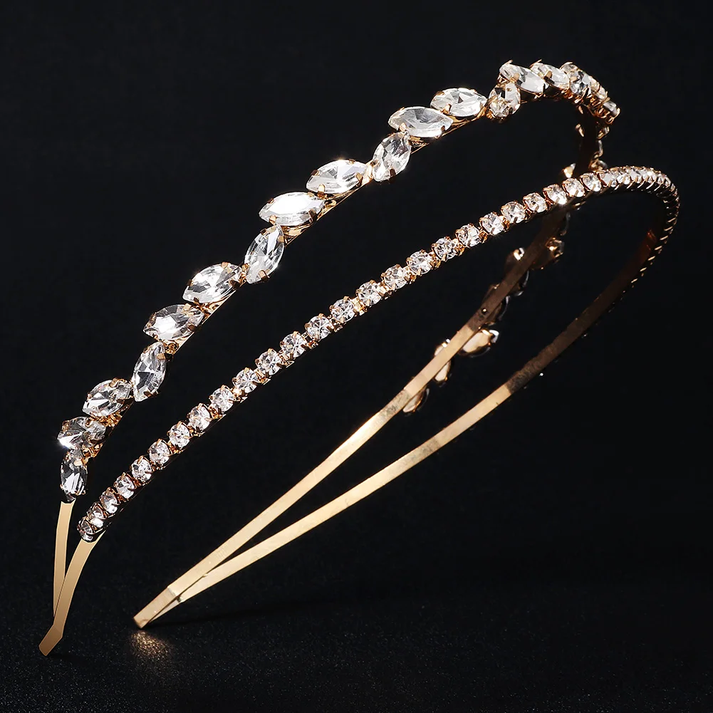 New Gold Rhinestone Hair Bands Birthday Make Up Party Bride Headpiece Alloy Hair Accessories Headbands Gift For Women