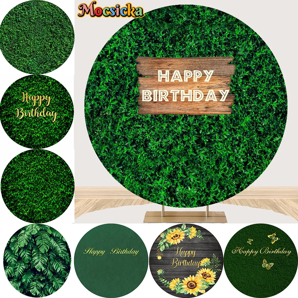 

Tropical Jungle Spring Green Circle Round Photography Background Wedding Safari Birthday Party Custom Backdrop Photo Studio Prop