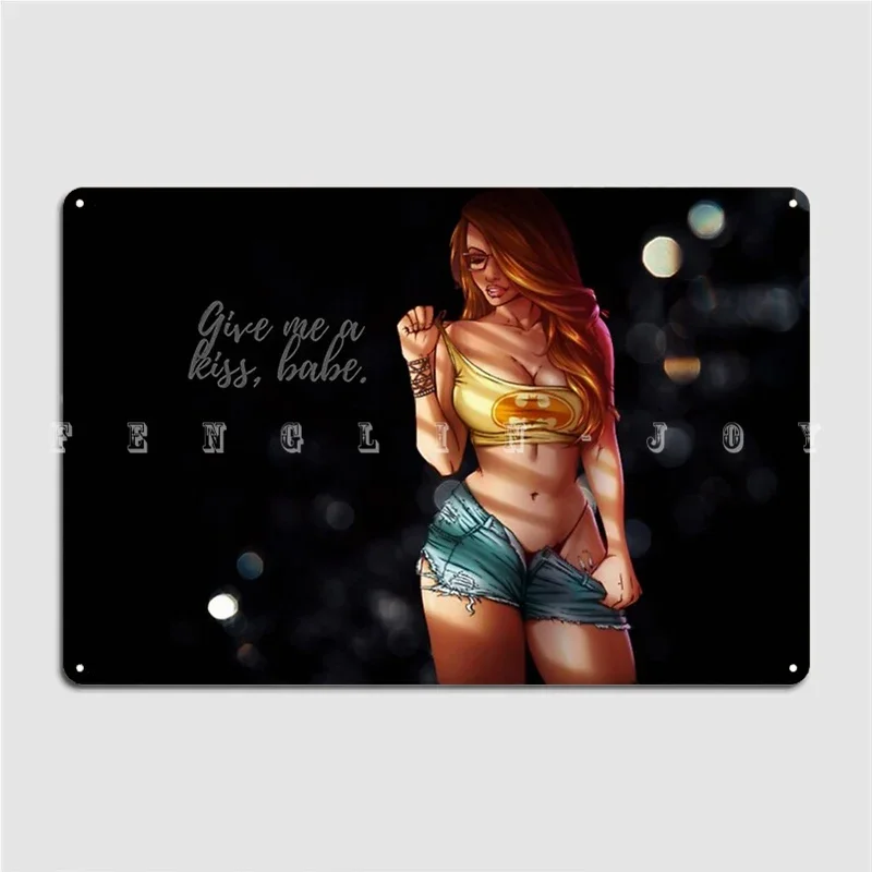 Give Me A Kiss Babe Metal Plaque Poster Party Club Home Design Wall Decor Tin Sign Posters
