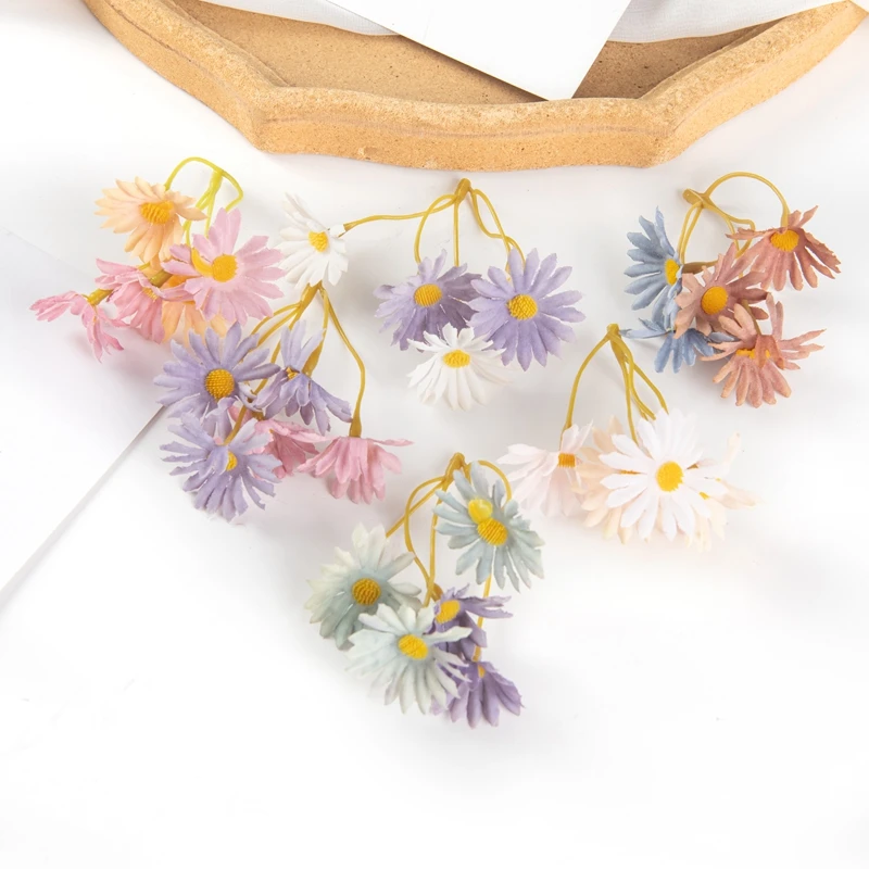 5PCS Artificial Flowers Mini Wedding Valentine\'s Day Bouquet Silk Daisy New Year Outdoor decora Home Scrapbook Needlework Candy