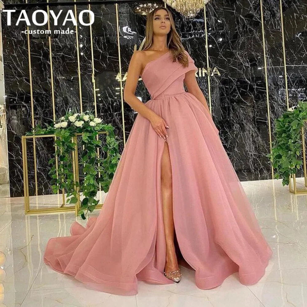 

Charming One-Shoulder Split Front Long Evening Dresses A-Line Sleeveless Pink Purple Robe De Mariage 2023 Nouveauté