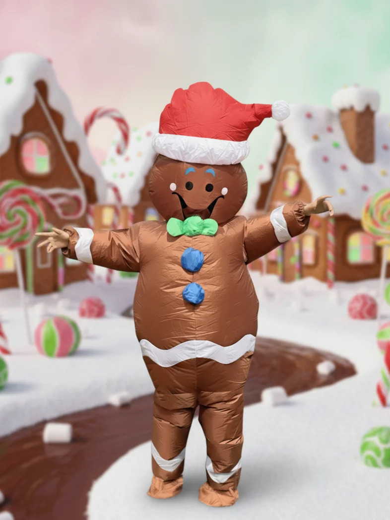 Gingerbread Man Inflatable Costume Adult Funny Blow Up Suit Unisex for Christmas Xmas Party Holiday Gift Cosplay Outfit