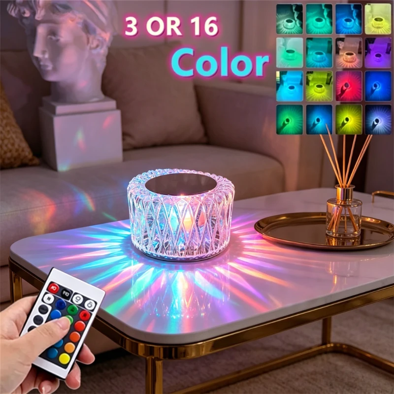 RGB Touch Projection LED Crystal Table Lamp USB Powered Ambient Night Light for Bedroom Home Decoration