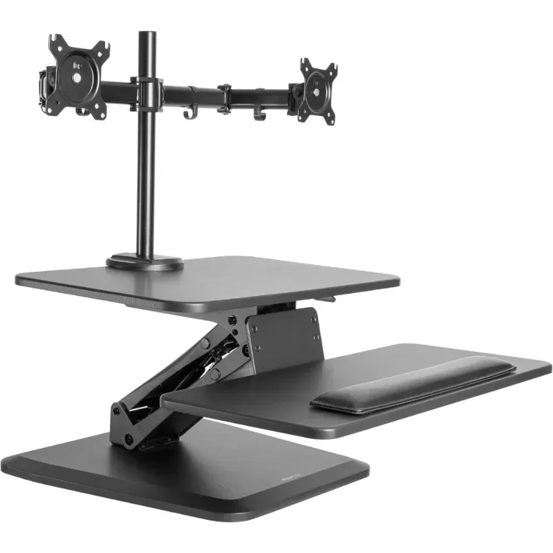 Standing Desk Converter, Stand Up Desk Riser with Dual Monitor Mount, Adjustable Workstation in Black