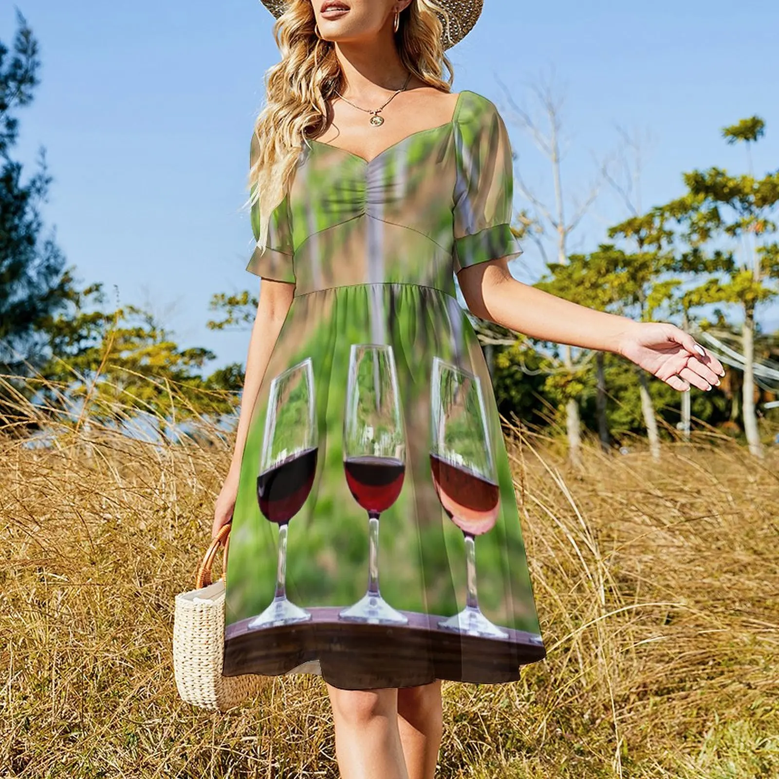 Wine glasses - wine tasting in the vineyard Short-Sleeved Dress dress for women summer dresses for special events