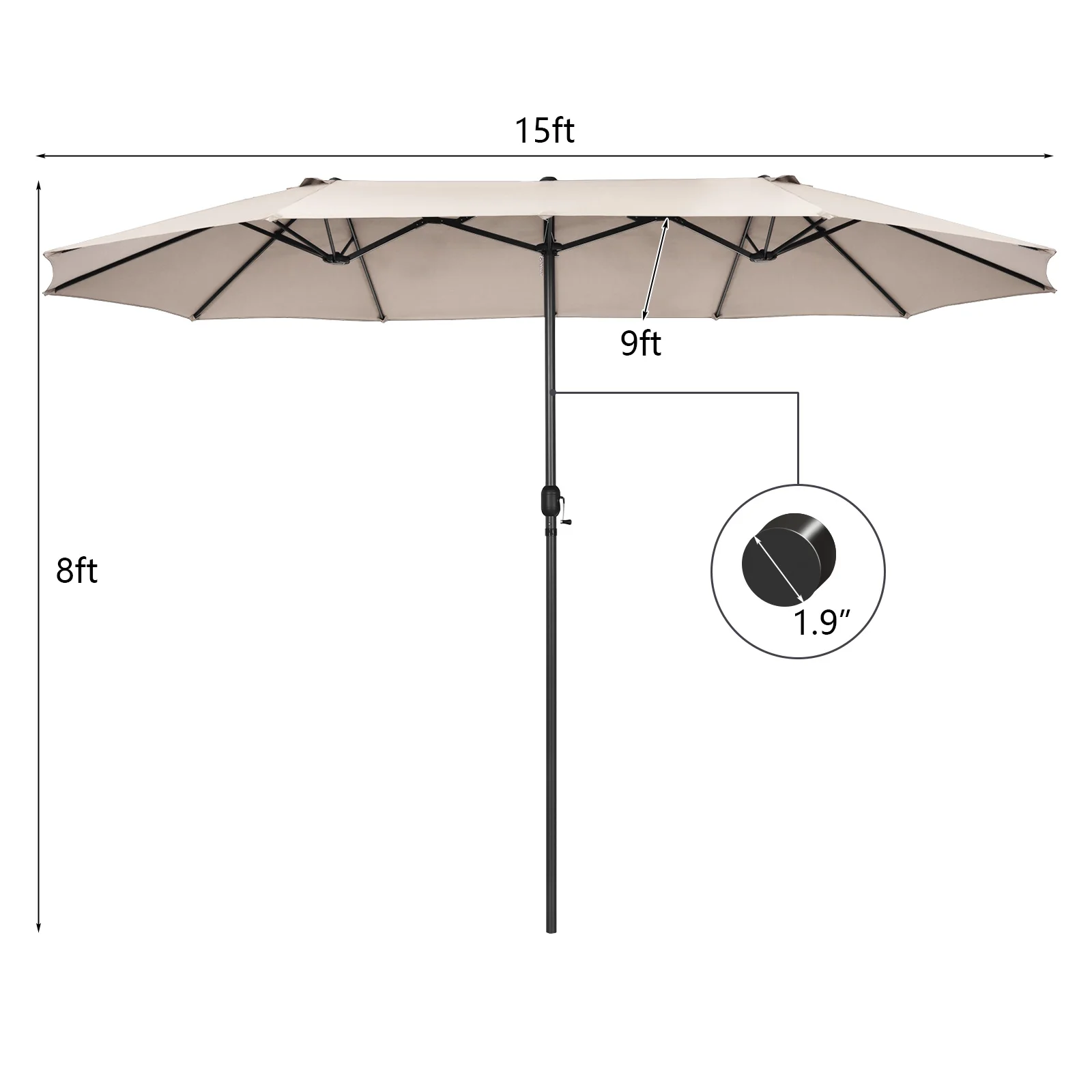 15FT Patio Double-Sided Umbrella Crank Outdoor Garden Market Sun Shade Beige