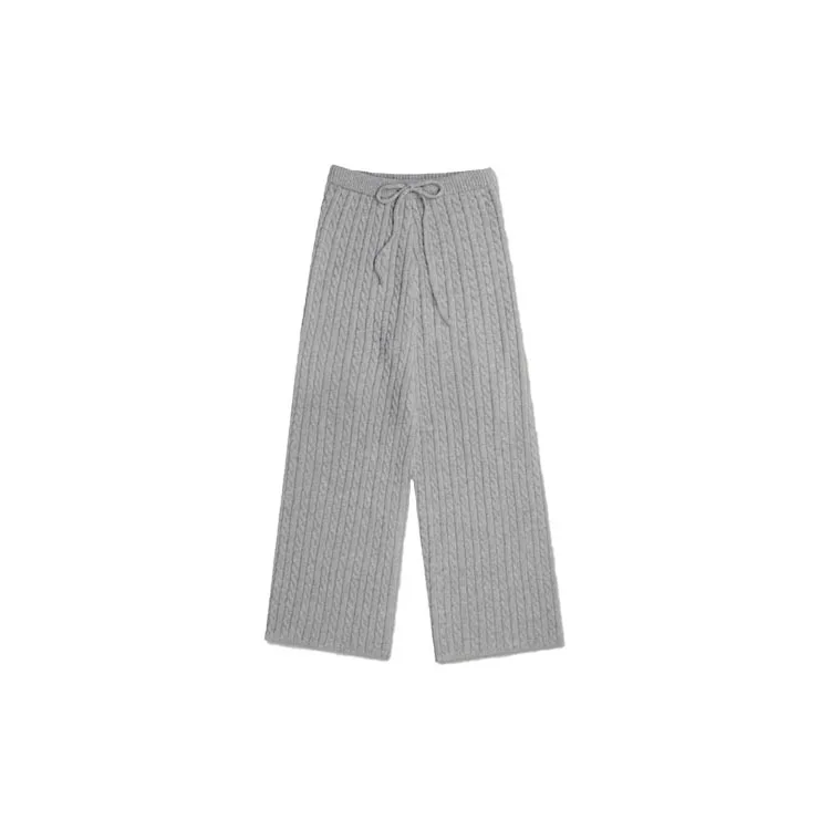 

Spring 2026 High Waist Straight Leg Knitted Woolen Pants Pure Color Twist Knit Casual Trousers for Women Korean Sle Wide Leg